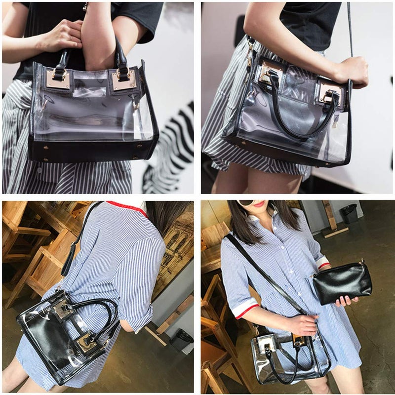 AlwaySky Women Transparent Shoulder Crossbody Bag, 2 in 1 Designer Fashion Handbag Tote Purse Waterproof Summer Beach Bag Satchel, Black - Image 2